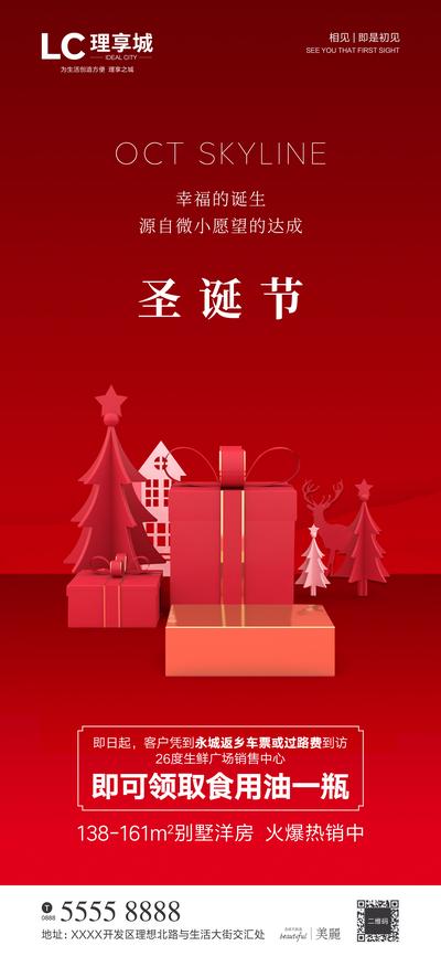 南门网 海报 房地产 圣诞节 公历节日 西方节日 礼盒 圣诞树 红金