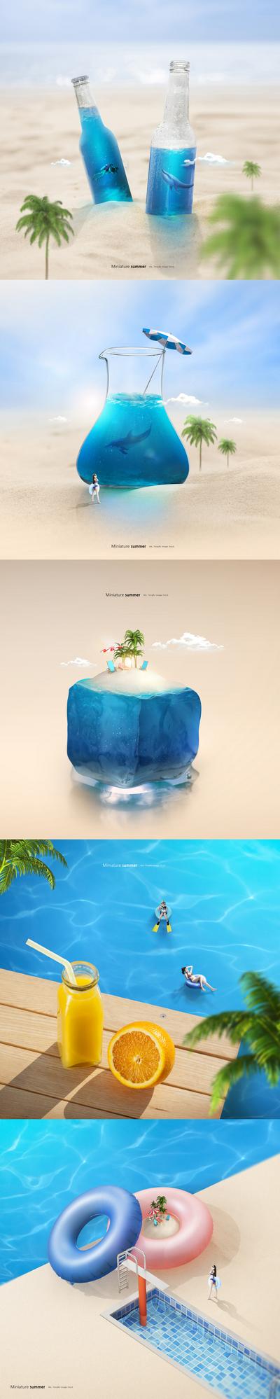 南门网 海报 夏季 夏日 夏天 旅游 度假 创意 简约 瓶子 冰块 游泳