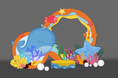 南门网 堆头 美陈 氛围展板 海洋 鲸鱼 插画