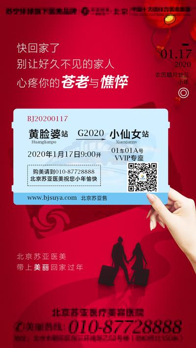 【南门网】海报 医美 中国传统节日 小年 火车票 回家