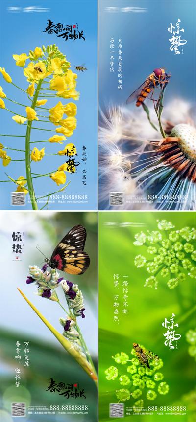 南门网 海报 地产 二十四节气 惊蛰 油菜花 昆虫 蝴蝶 系列 