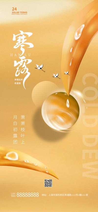 南门网 海报 二十四节气 寒露 叶子 水珠 露水 插画 橙色