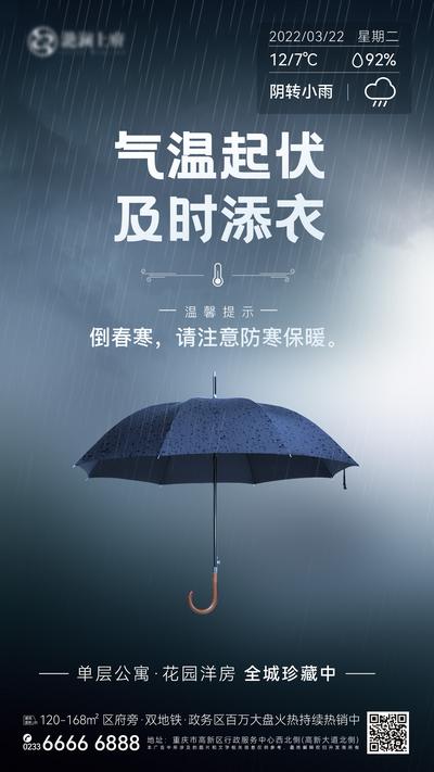 南门网 海报 房地产 降温 温馨提示 倒春寒 雨伞 天气
