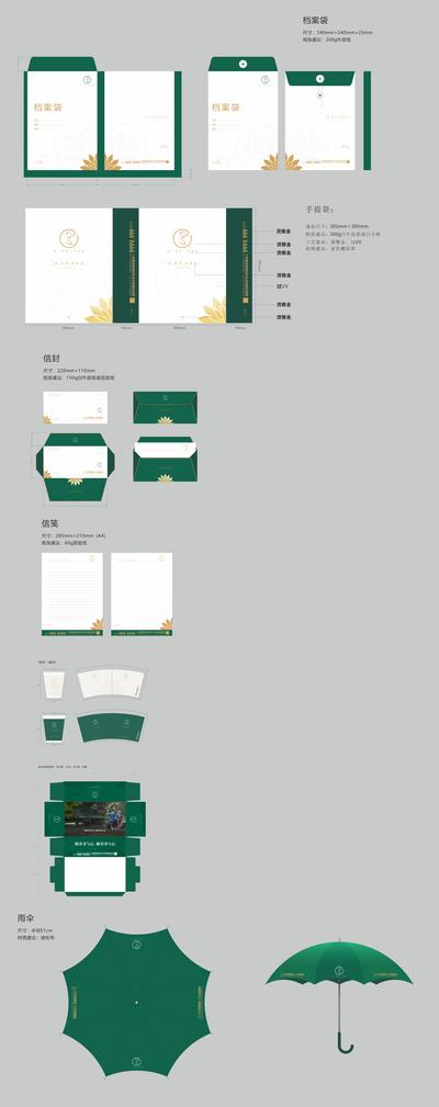 南门网 VI 地产 logo设计 提案 物料 信封 纸杯 档案袋 抽纸盒 雨伞 绿金