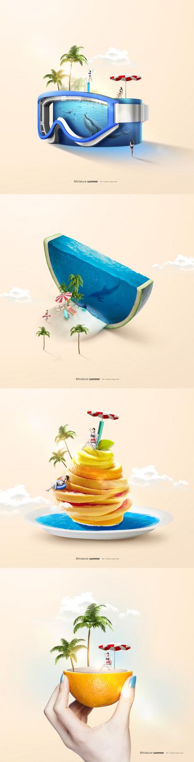 【南门网】海报 夏季 夏日 夏天 旅游 度假 创意 简约 潜水 西瓜 橙子