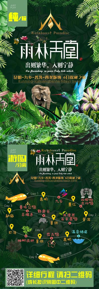 【南门网】宣传单 单张 DM 旅游 西双版纳 植物 大象 雨林 路线 绿金