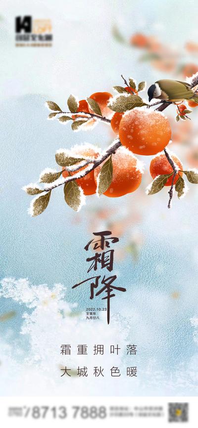 南门网 海报 二十四节气 霜降 秋天 柿子 插画 质感