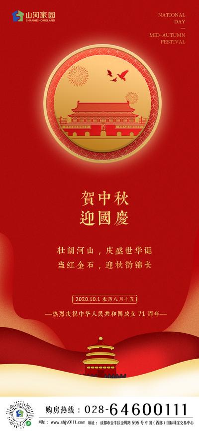 南门网 海报 地产 中国传统节日 公历节日 中秋节 国庆节 红色 天安门
