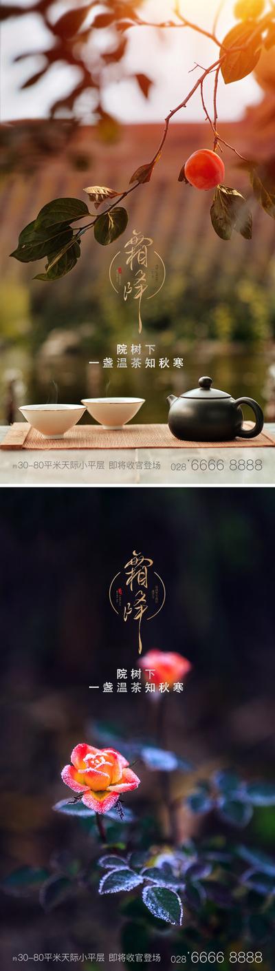 南门网 海报 二十四节气 霜降 中式 茶 花 系列