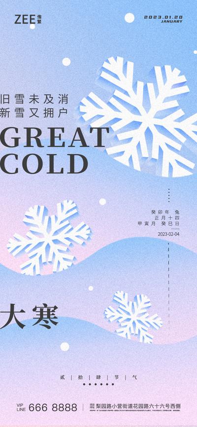 南门网 海报 二十四节气 大寒 质感 雪 冬 简约