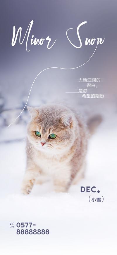 南门网 海报 房地产 二十四节气 小雪 唯美 简洁 雪地 猫咪 萌宠