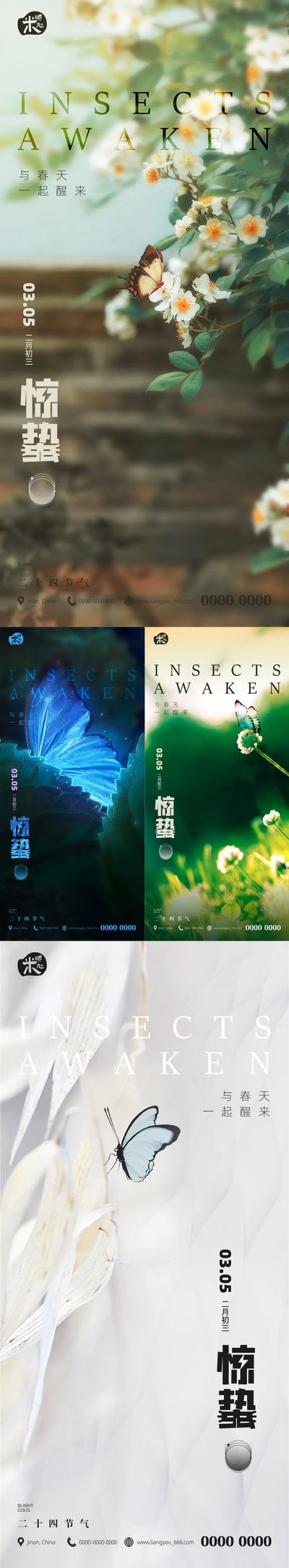 【南门网】海报 二十四节气 惊蛰 花 蝴蝶 系列 大自然
