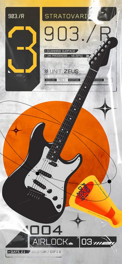 【南门网】海报 音乐节 酒吧 潮流 酸性风 吉他 喇叭 塑料质感 复古 拼贴