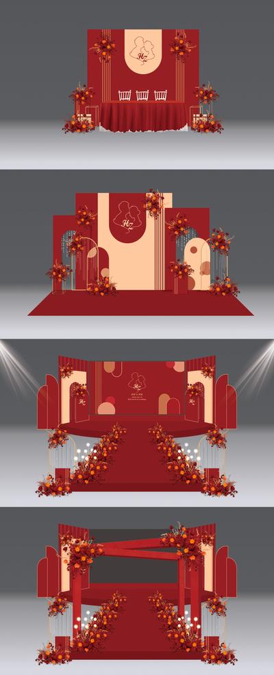 南门网 美陈 堆头 氛围包装 婚礼 中式 喜庆 留影区 舞台 花艺 沙龙 活动 红色