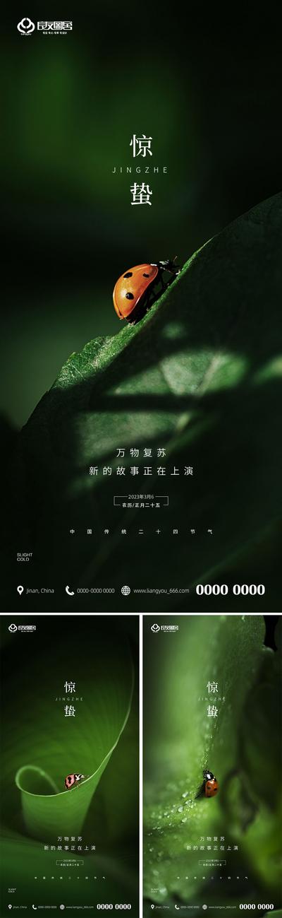 南门网 海报 房地产 二十四节气 惊蛰 绿叶 昆虫 系列