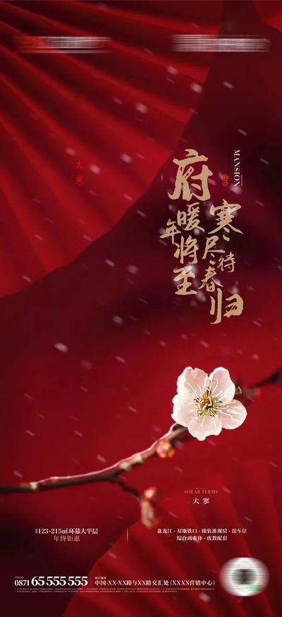 南门网 海报  二十四节气  大寒 中式 红色 雪花