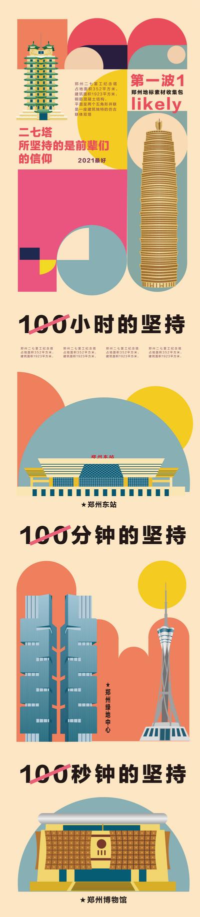 南门网 海报 长图 地标 郑州东站 郑州绿地中心 博物馆 二七塔 元素