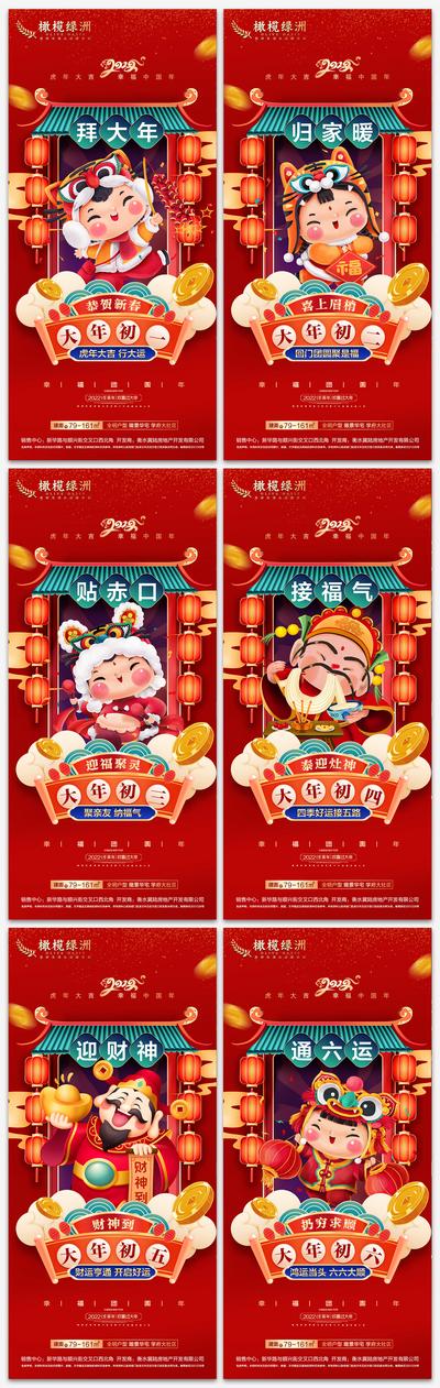 南门网 海报 地产  中国传统节日 春节 初一 初六 年俗 虎年 系列