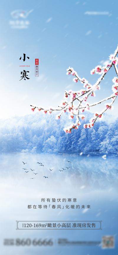【南门网】海报 地产 二十四节气 小寒 意境 红梅 燕子 雪松