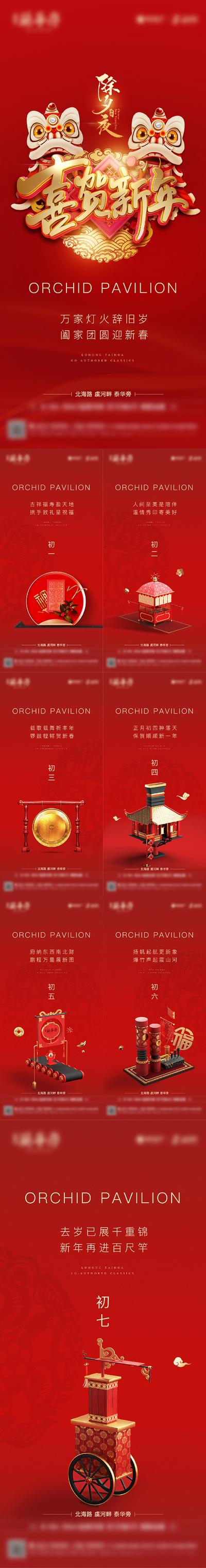 南门网 海报 地产 中国传统节日 除夕 初一 初二  年俗  中式 红金