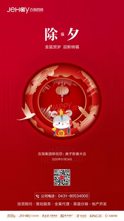 南门网 海报 除夕 春节 鼠年 新年 中国传统节日 城市 灯笼 剪影