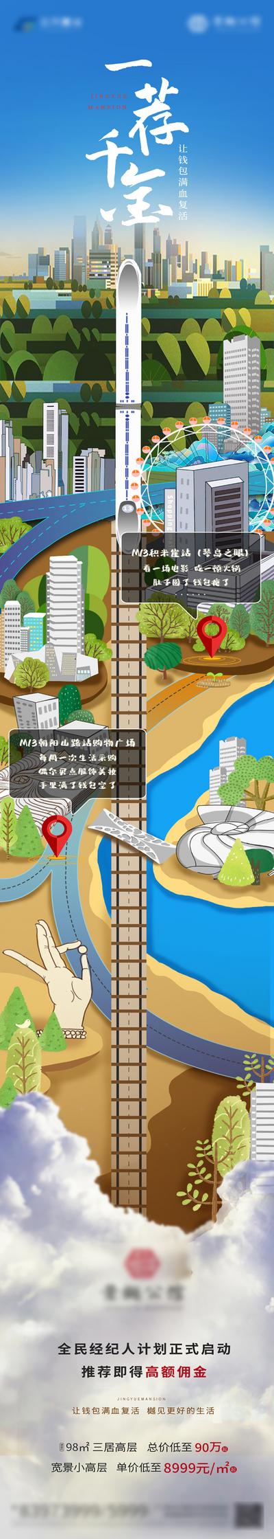 南门网 手绘插画地铁穿梭城市长图H5