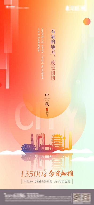 南门网 海报 房地产 中国传统节日 中秋节 加推 剪影 渐变
