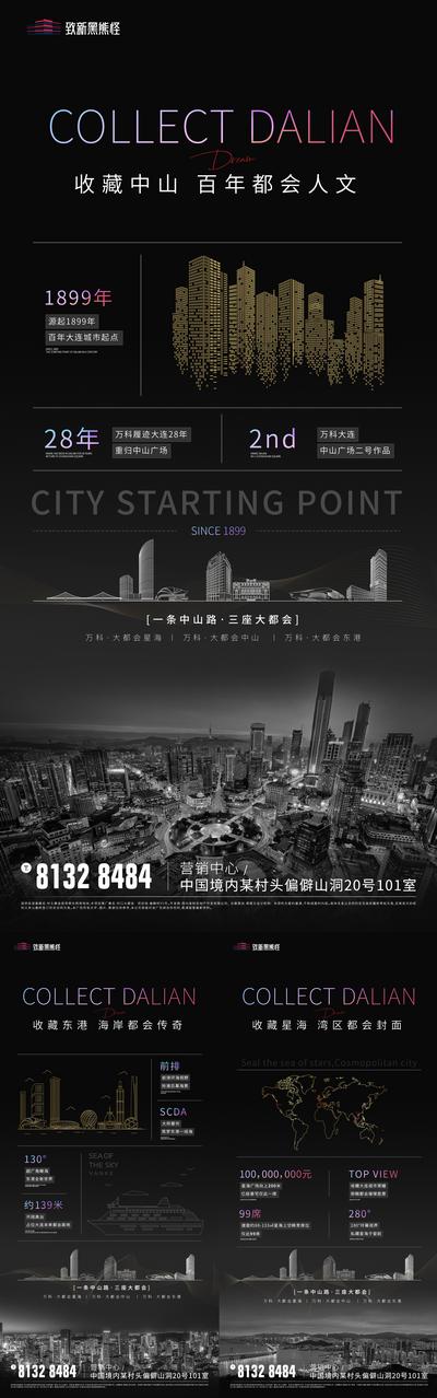 【南门网】海报 房地产 联动 大都会 湾区 价值点 城市 建筑 线稿 黑色 系列