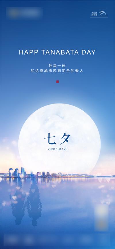 南门网 海报 中国传统节日 七夕 情人节 月亮 城市 情侣 倒影