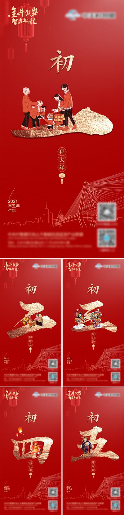 南门网 海报 地产 中国传统节日 春节 初一  红色  系列  