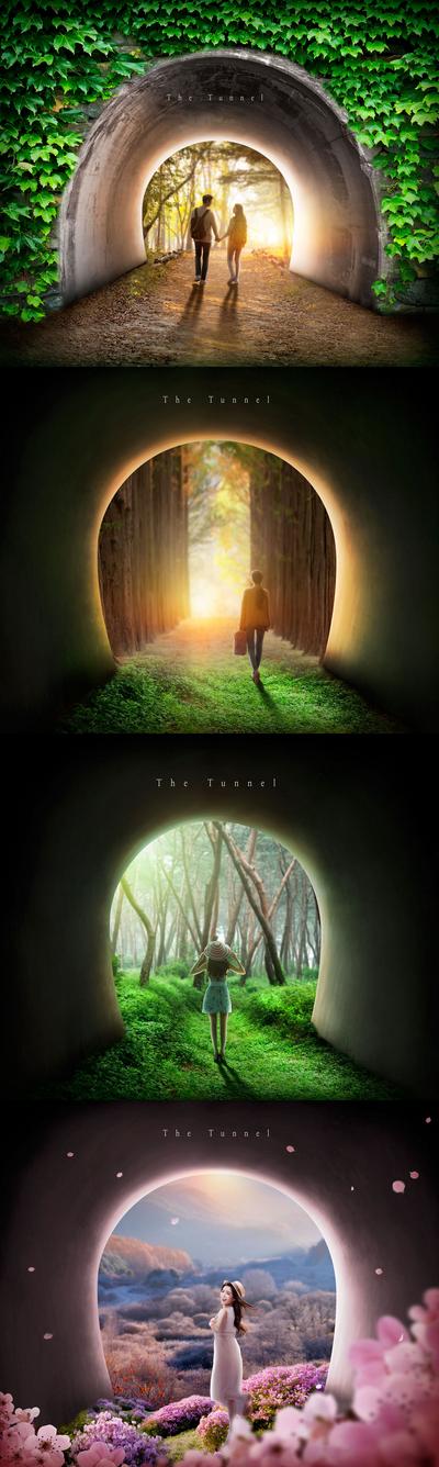 【南门网】海报 隧道 实景 创意 唯美 旅游 旅行 风景 浪漫 阳光