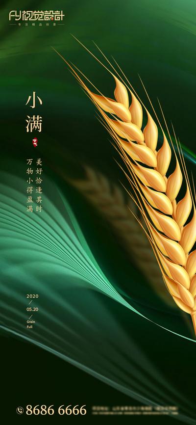 南门网 海报 房地产 二十四节气 小满 小麦 绿金 质感 底纹