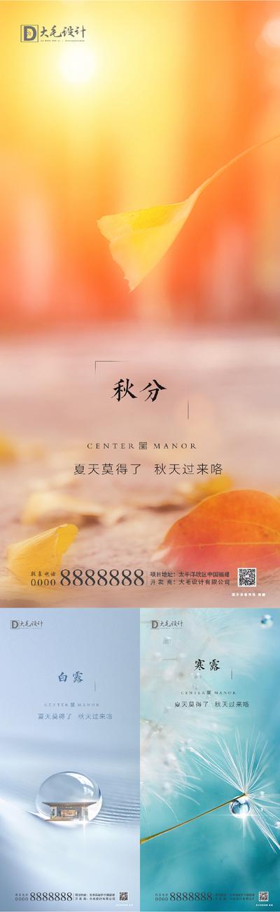南门网 海报 二十四节气 秋分 白露 寒露 落叶 水滴 系列
