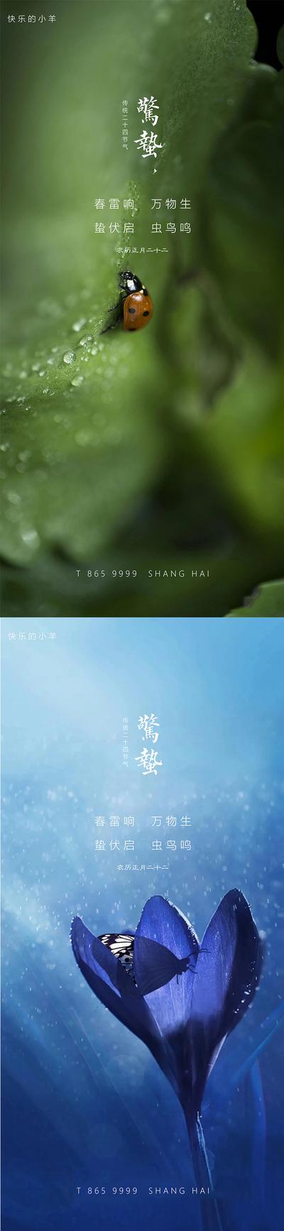 南门网 海报 二十四节气 房地产 惊蛰 春雷 瓢虫 蝴蝶 系列