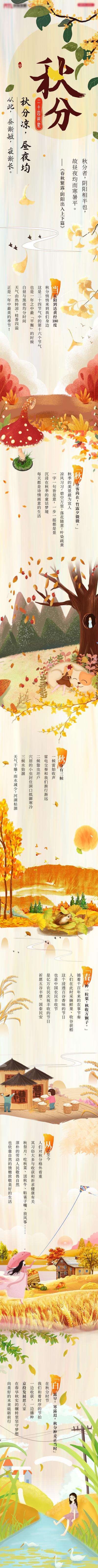 南门网 海报 长图 二十四节气 秋分 插画