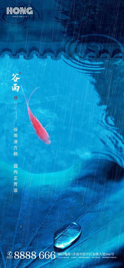 【南门网】海报  谷雨   二十四节气   雨水  鲤鱼  荷叶