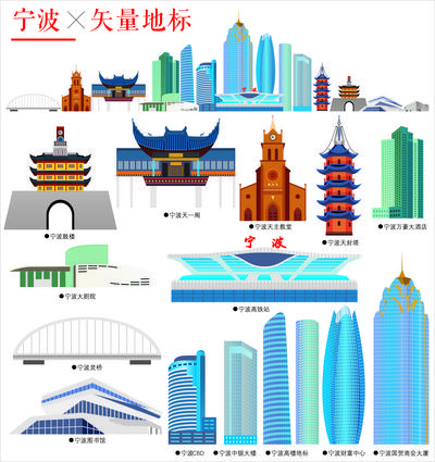 南门网 icon 图标 宁波 地标 著名 建筑 剪影 卡通 图形