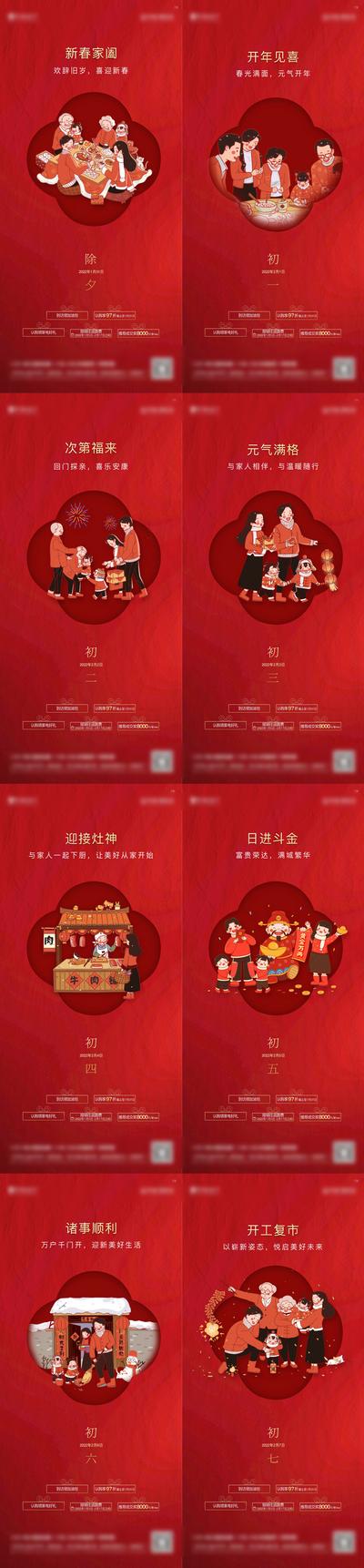 南门网 海报 地产 中国传统节日 新年 过年 除夕 年俗 插画