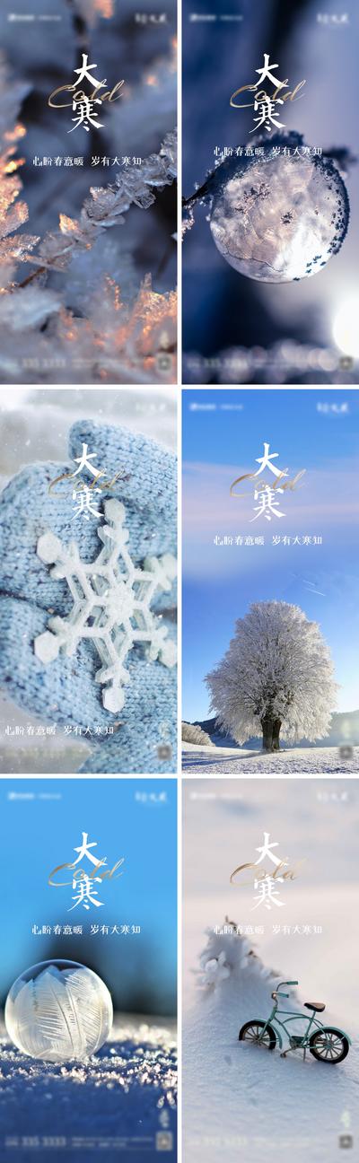 南门网 海报 房地产 二十四节气 大寒 雪花 雪景 系列 树木 水晶球