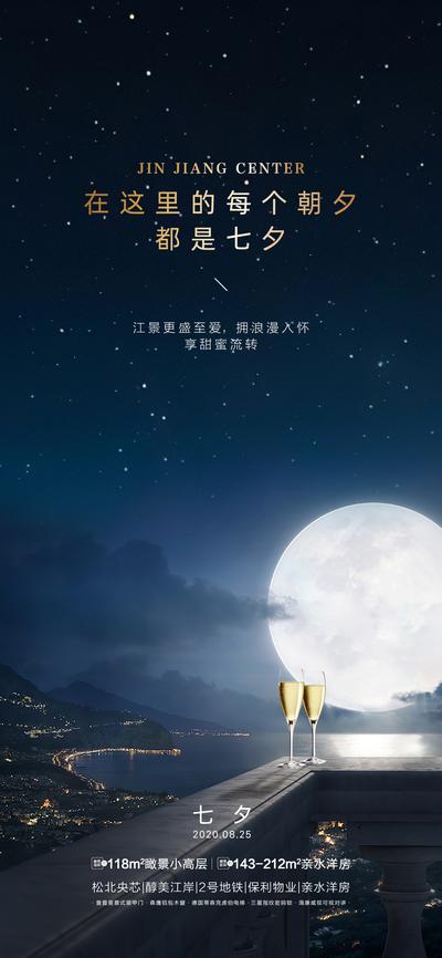 南门网 海报 房地产 中国传统节日 七夕 星空 月亮 香槟