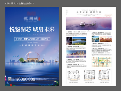 南门网 DM单 宣传单页 房地产 价值点 湖景 新中式