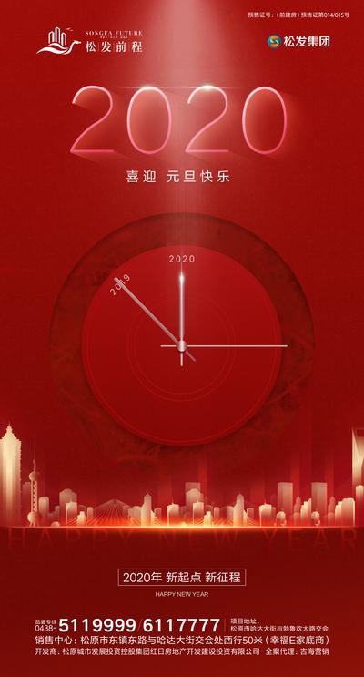南门网 海报 房地产 元旦 2020 公历节日 倒计时 跨年 时钟 城市 时间