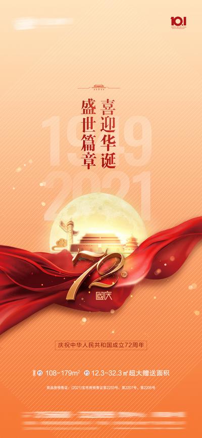 南门网 海报 房地产 公历节日 国庆节 红金 数字 大气 周年