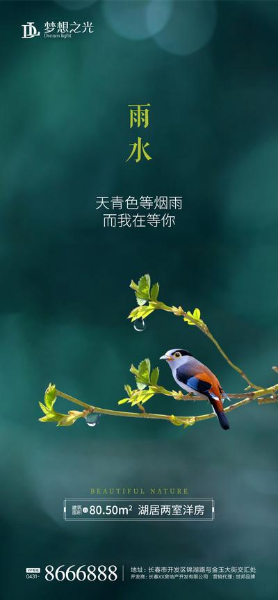 南门网 海报 房地产 二十四节气 雨水 树枝 鸟 水珠
