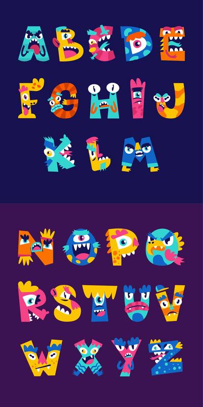 南门网 妖怪 怪物 英文 创意 字母 字体 万圣节 卡通