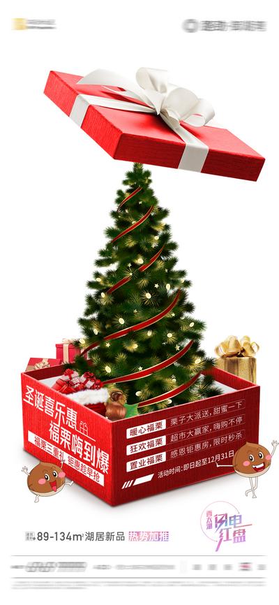 南门网 海报 西方节日 房地产 圣诞节 圣诞树 礼盒 异形 板栗