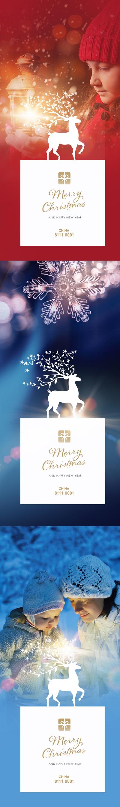 南门网 海报  房地产  圣诞节  系列    灯光   麋鹿   雪   雪花  母子 