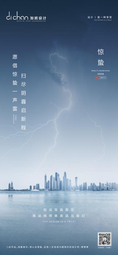 南门网 海报 惊蛰 二十四节气 打雷 闪电 城市 河景