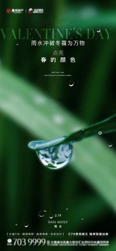南门网 海报 房地产 二十四节气 雨水 树叶 水滴