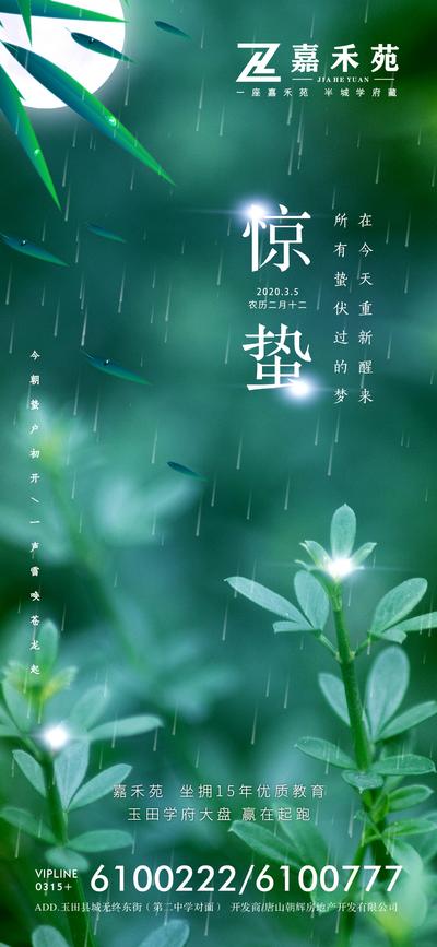 【南门网】二十四节气 惊蛰 房地产 海报 下雨 绿叶